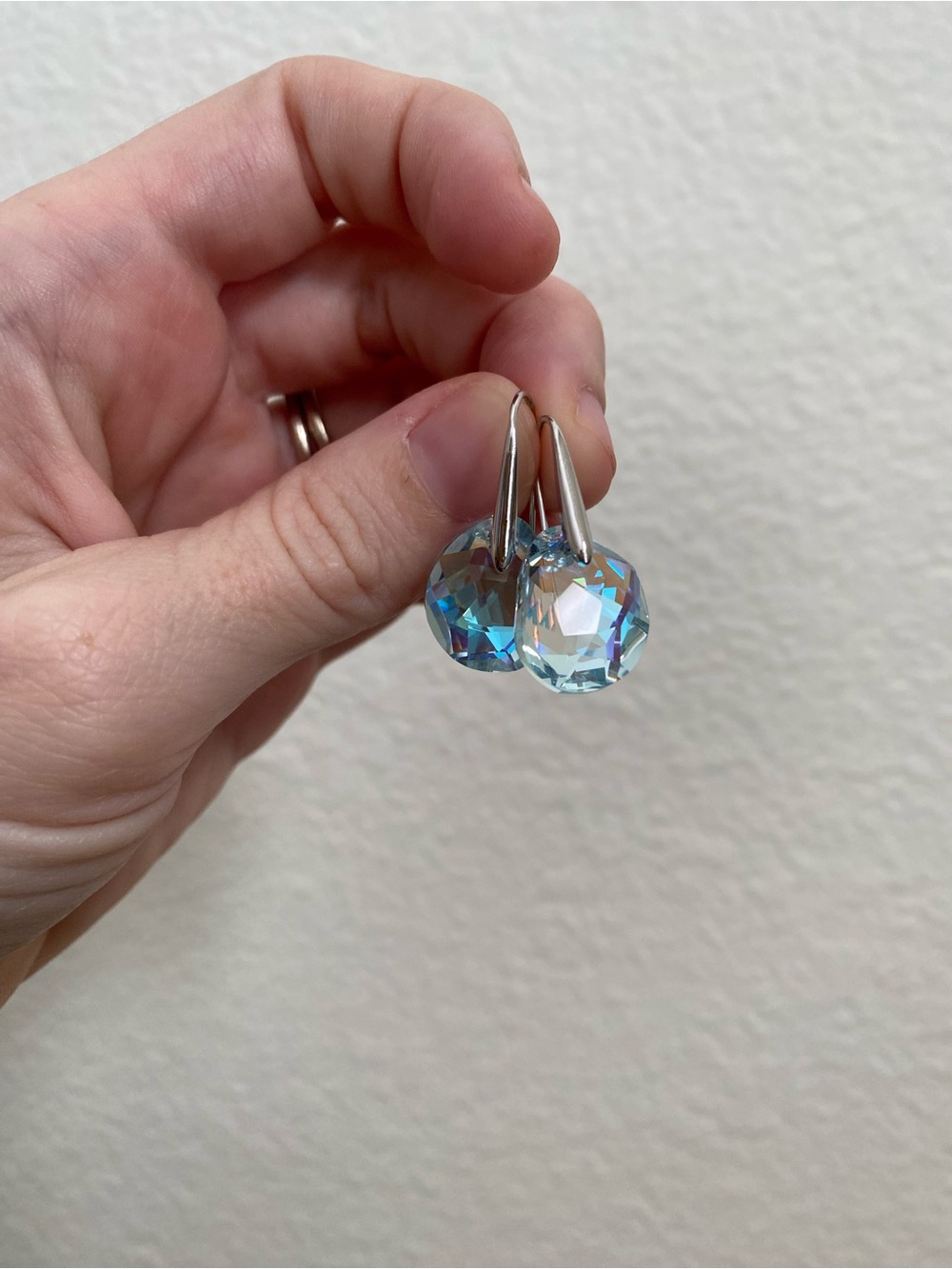 Swarovski Galet Light Azore Blue Pierced Earrings - Picture 2 of 5